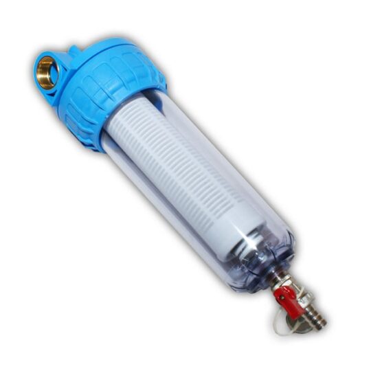 Kristal 10 inch cu purjare – Filtru apa casnic, 100 microni, corp transparent si valva de purjare